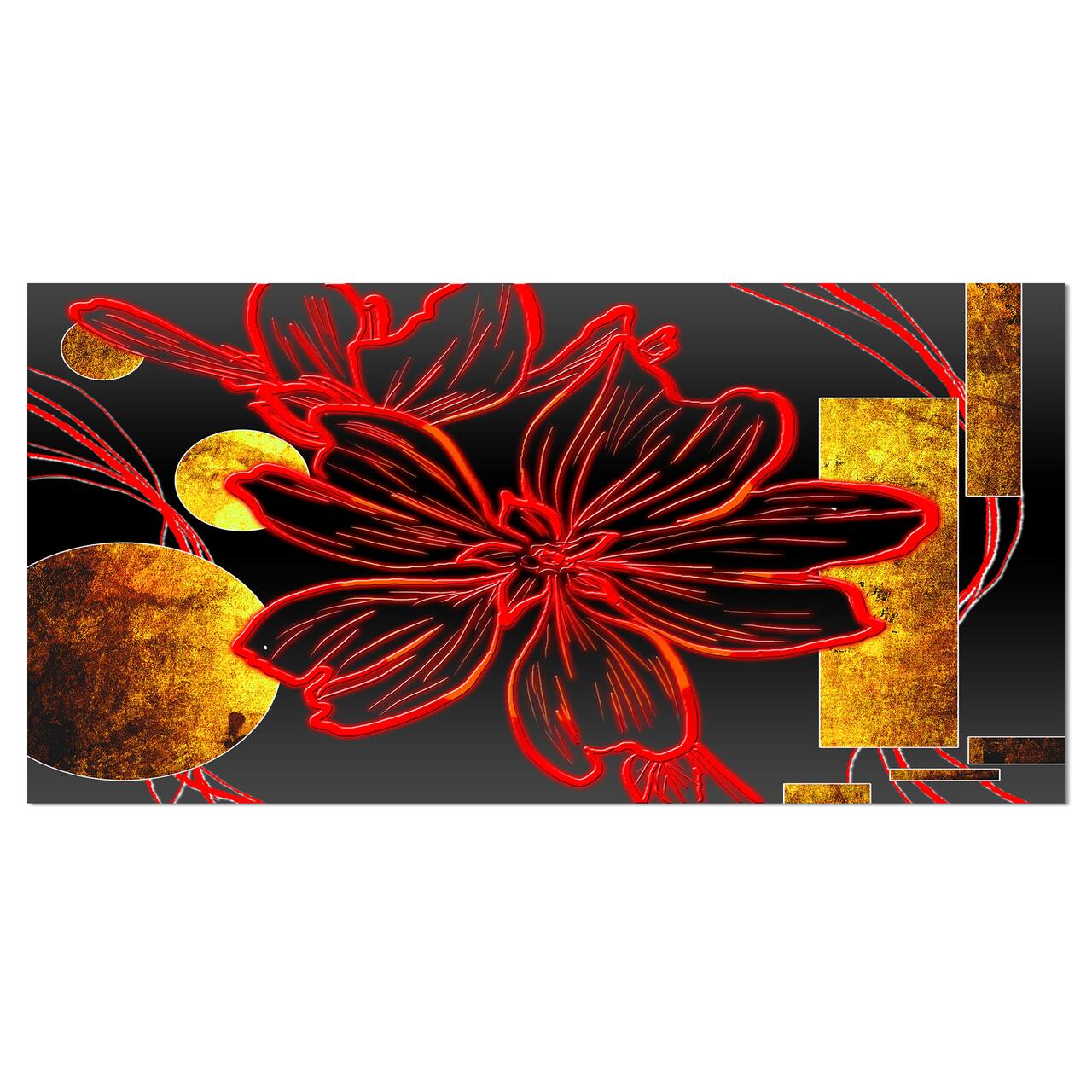 Designart - Abstract Red Flower Painting - Large Floral Canvas Art Print